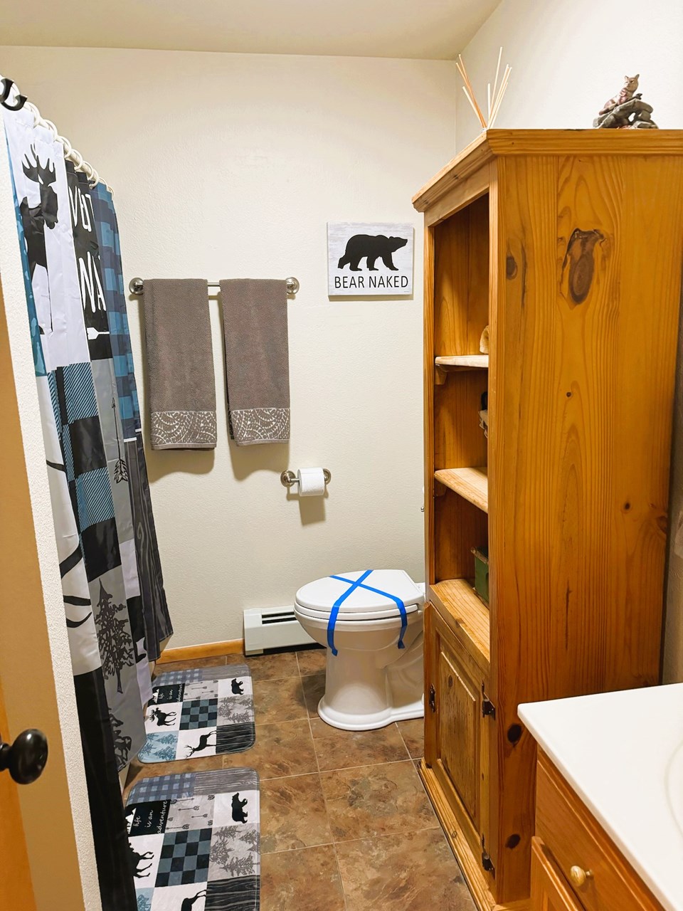 a full bathroom off the hallway for guest and family....