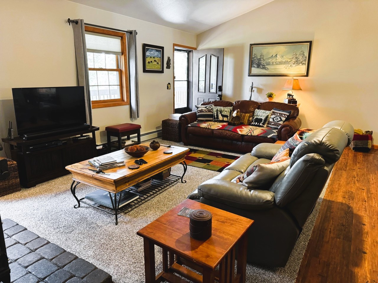 across the living room to the front entry