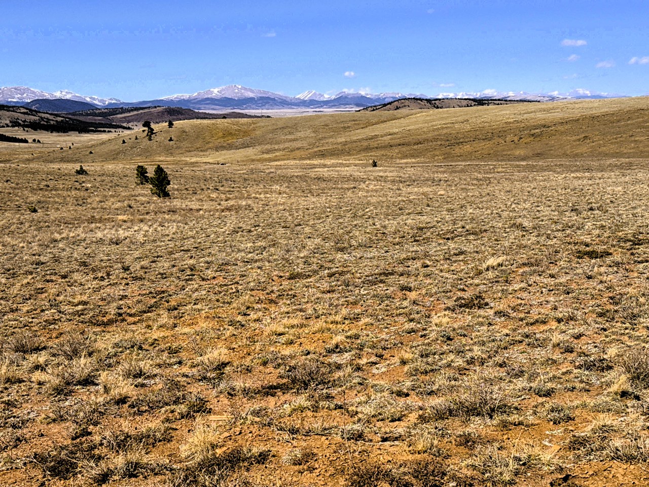 zoomed view across the property to the snow capped mountains in the mosquito mountain range